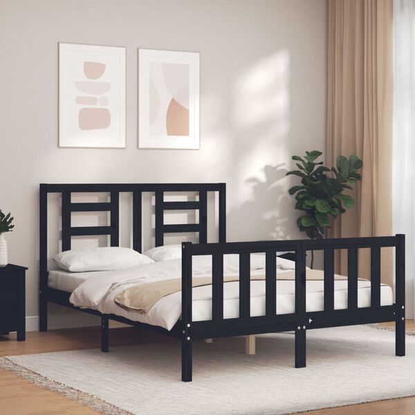 vidaXL Bed Frame without Mattress Black Double Solid Wood Pine