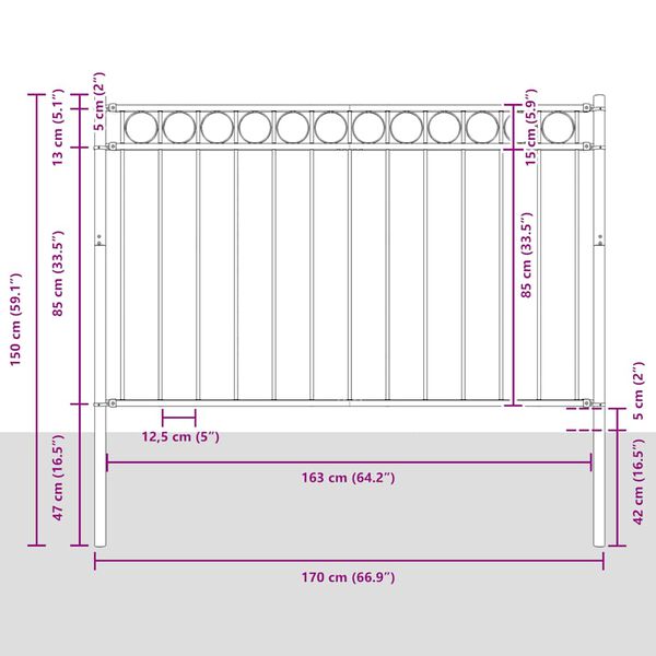 vidaXL Garden Fence Assen Steel 1.7x1 m Black