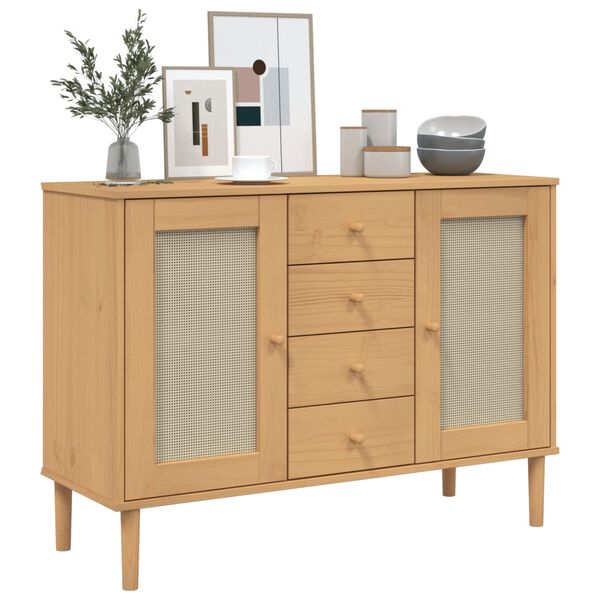 vidaXL Sideboard SENJA Rattan Look Brown 112x40x80 cm Solid Wood Pine