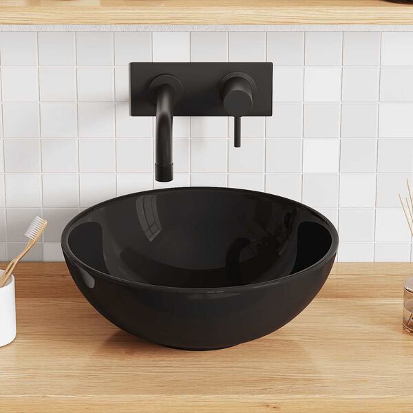 vidaXL Wash Basin Gloss Black Ø28x10 cm Ceramic