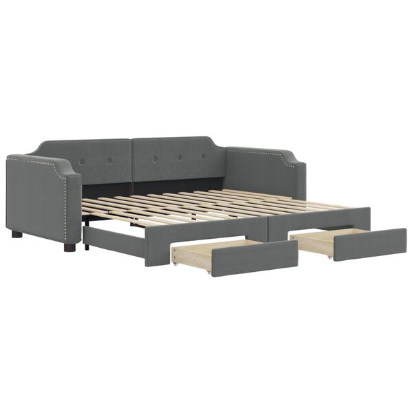 vidaXL Daybed with Trundle&Drawers without Mattress Dark Grey 90x190 cm Single
