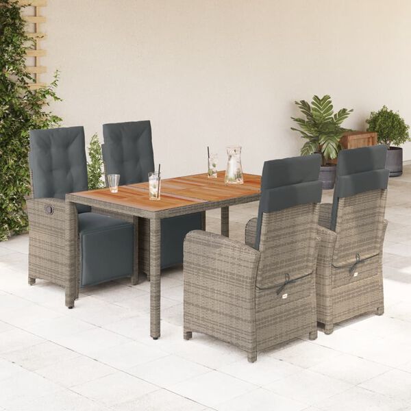 vidaXL 5 Piece Garden Dining Set with Cushions Grey Poly Rattan