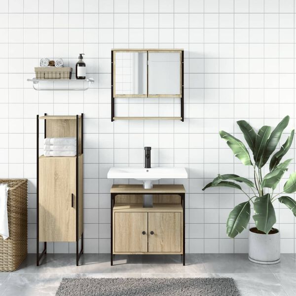vidaXL 3 Piece Bathroom Furniture Set Sonoma Oak Engineered Wood