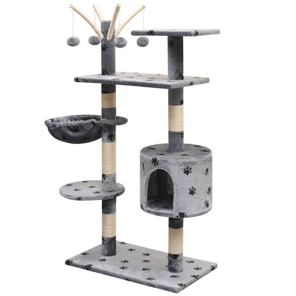 vidaXL Cat Tree with Sisal Scratching Posts 125 cm Paw Prints Grey