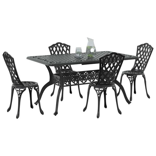 vidaXL Garden Dining Set 5 pcs Black Aluminium