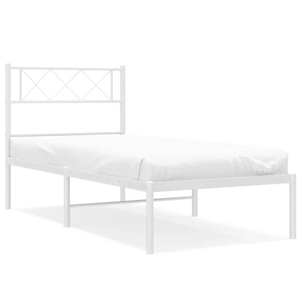 vidaXL Metal Bed Frame without Mattress with Headboard White 100x190cm