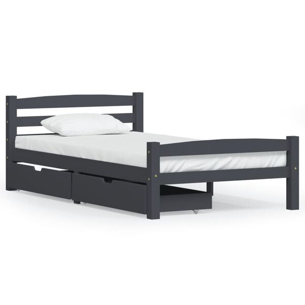 vidaXL Bed Frame without Mattress Dark Grey Solid Pinewood 100x200 cm (322090+321990)