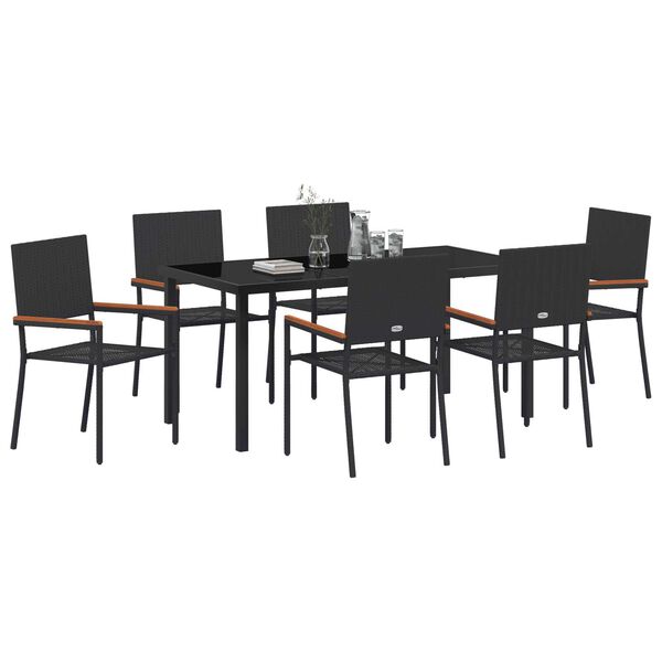 vidaXL Garden Dining Set with Cushion 7 pcs Black Poly Rattan
