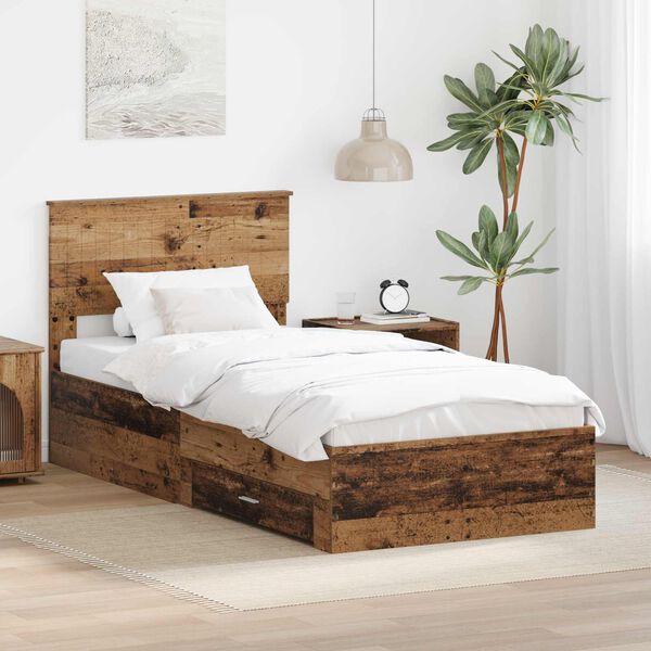vidaXL Bed Frame with Headboard Old Wood 90 x 200 cm Engineered Wood