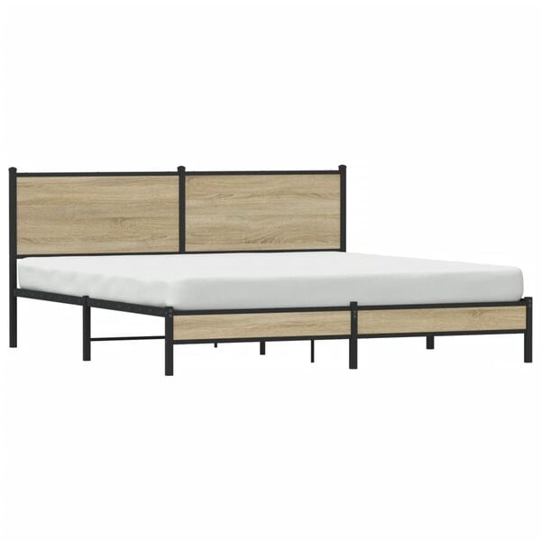 vidaXL Metal Bed Frame without Mattress Sonoma Oak 180x200 cm Super King