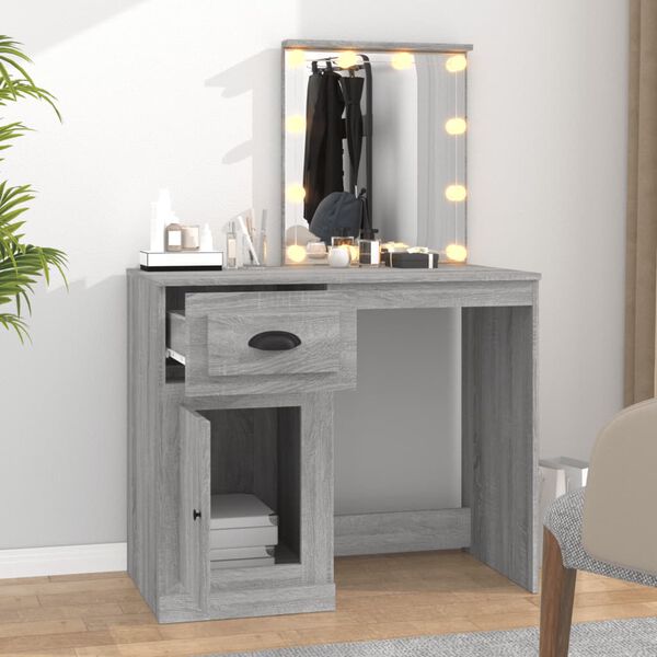 vidaXL Dressing Table with LED Grey Sonona 90x50x132.5 cm Engineered Wood