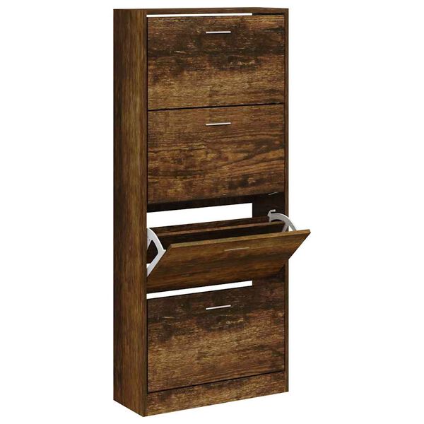 vidaXL Shoe Cabinet Smoked Oak 63x24x147 cm Engineered Wood