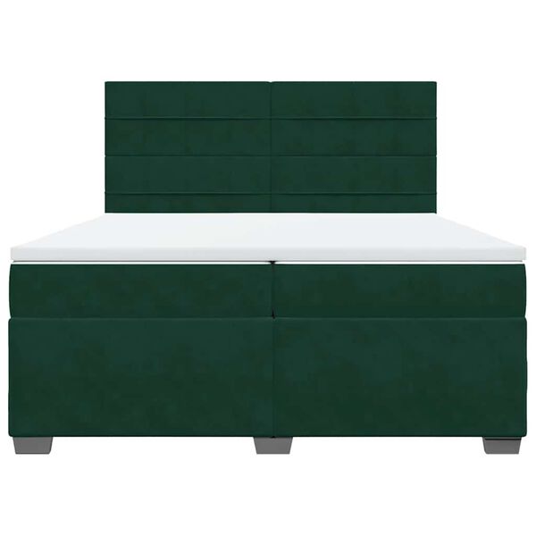 vidaXL Box Spring Bed with Mattress Dark Green 200x200 cm Velvet