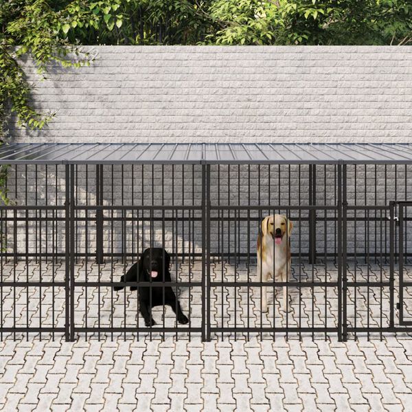 vidaXL Outdoor Dog Kennel with Roof Steel 18.77 m&sup2;