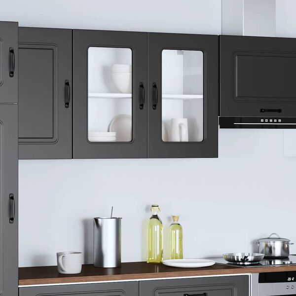 vidaXL Kitchen Wall Cabinet with Glass Door Kalmar Black Engineered Wood