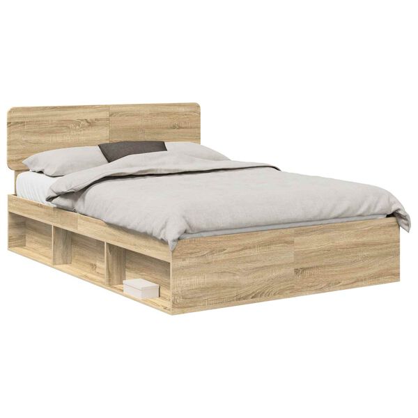 vidaXL Bed Frame with Headboard Sonoma 160 x 200 cm Solid Pine Wood