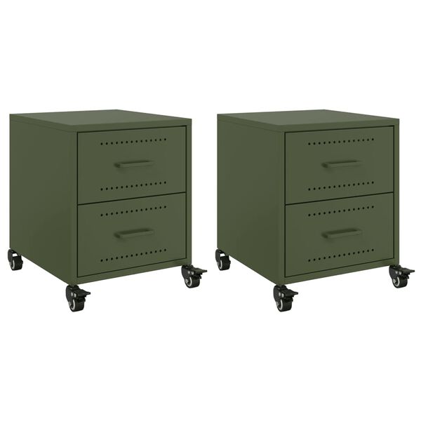 vidaXL Bedside Cabinets 2 pcs Olive Green 36x39x43.5 cm Steel