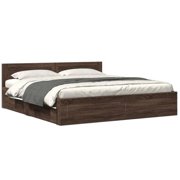 vidaXL Bed Frame with Headboard without Mattress Brown Oak 200x200 cm