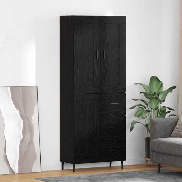 vidaXL Highboard with Drawer 2 pcs Black Oak Engineered Wood