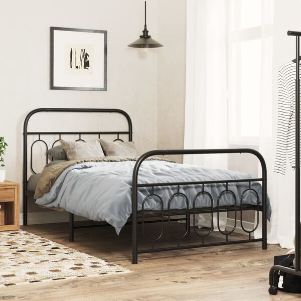 vidaXL Metal Bed Frame without Mattress with Footboard Black 100x190cm