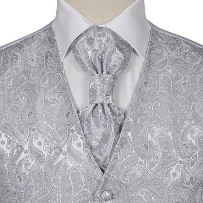 Men's Paisley Wedding Waistcoat Set Size 52 Silver