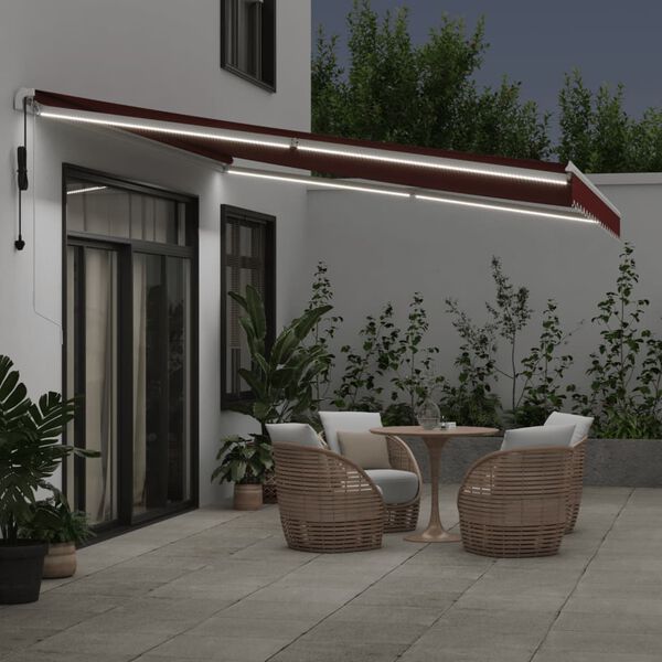 vidaXL Automatic Retractable Awning with LED Burgundy 450x350 cm