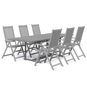 vidaXL Garden Dining Set | Grey | Solid acacia wood | 7-Piece | Foldable