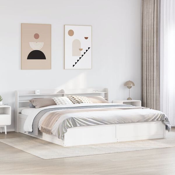 vidaXL Bed Frame with Headboard White 180x200 cm Super King Solid Wood Pine