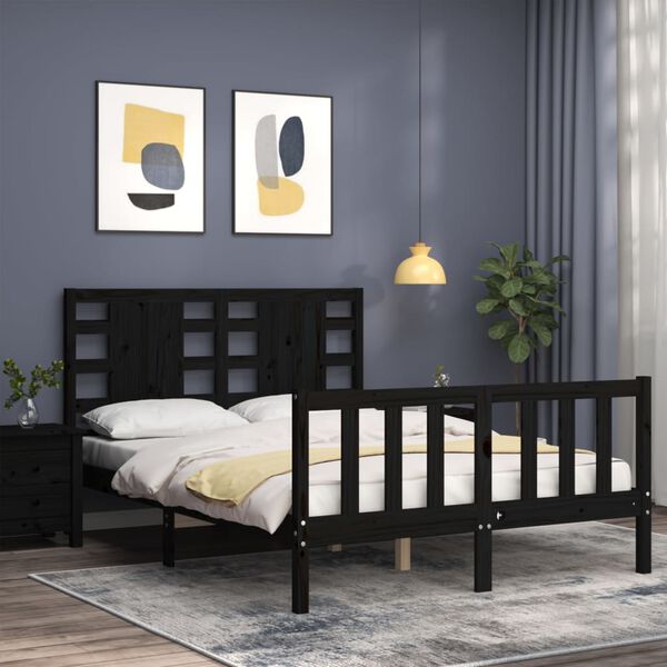 vidaXL Bed Frame without Mattress Black Double Solid Wood Pine