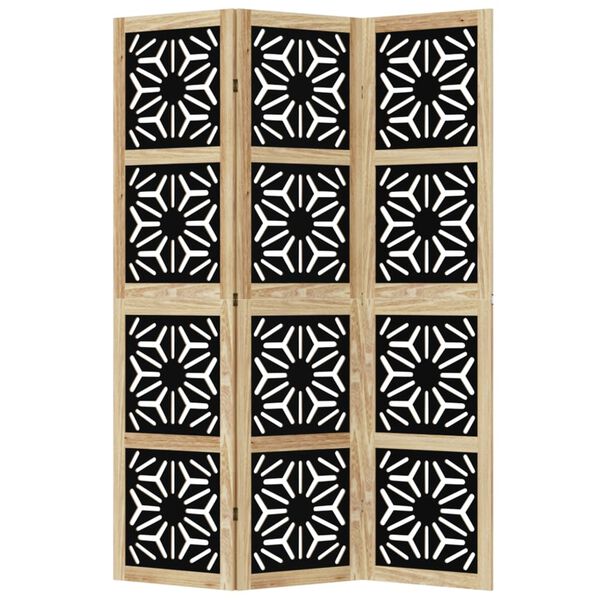 vidaXL Room Divider 3 Panels Brown and Black Solid Wood Paulownia