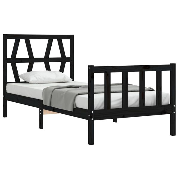 vidaXL Bed Frame without Mattress Black Small Single Solid Wood Pine