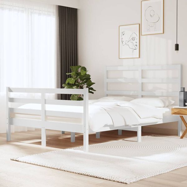 vidaXL Bed Frame without Mattress White Solid Wood Pine 140x190 cm