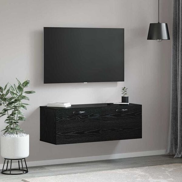 vidaXL Wall-Mounted Cabinet Wall-mounted Black Oak 100 x 36.5 x 35 cm