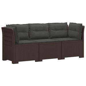 vidaXL 3-Seater Garden Sofa with Cushions Rattan Look PP Brown