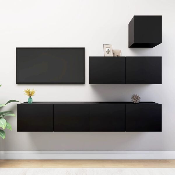 vidaXL 4 Piece TV Cabinet Set Black Engineered Wood