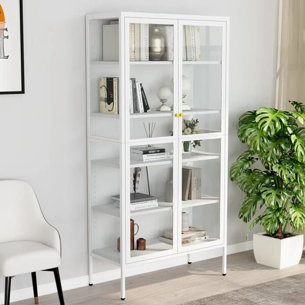 vidaXL Display Cabinet White 90x40x180 cm Steel and Tempered Glass