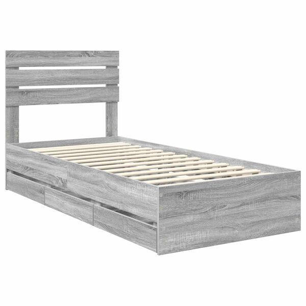vidaXL Bed Frame with Drawer Grey Sonoma 100 x 200 cm Engineer Wood