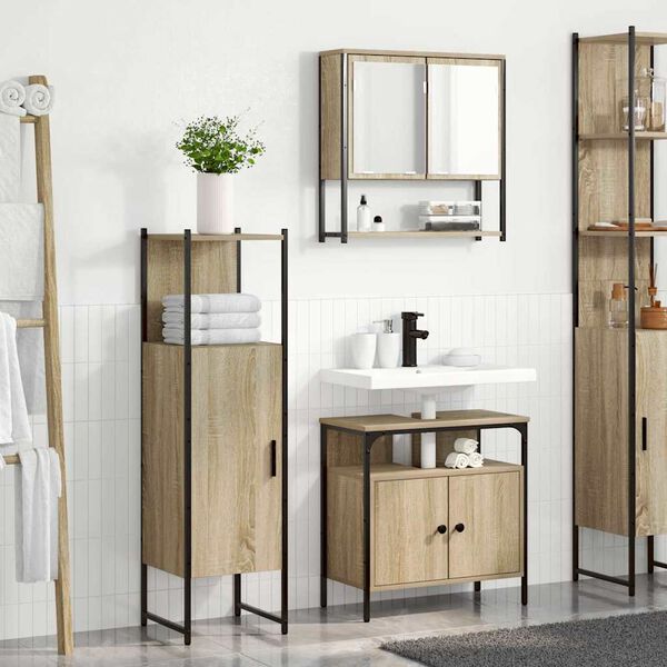 vidaXL Bathroom Furniture Set with Door 3 pcs Brown 33 x 33 x 120.5 cm