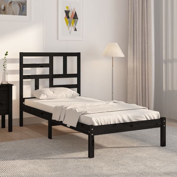 vidaXL Bed Frame without Mattress Black Solid Wood 100x200 cm