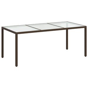 vidaXL Garden Table Brown 190x90x75 cm Tempered Glass and Poly Rattan