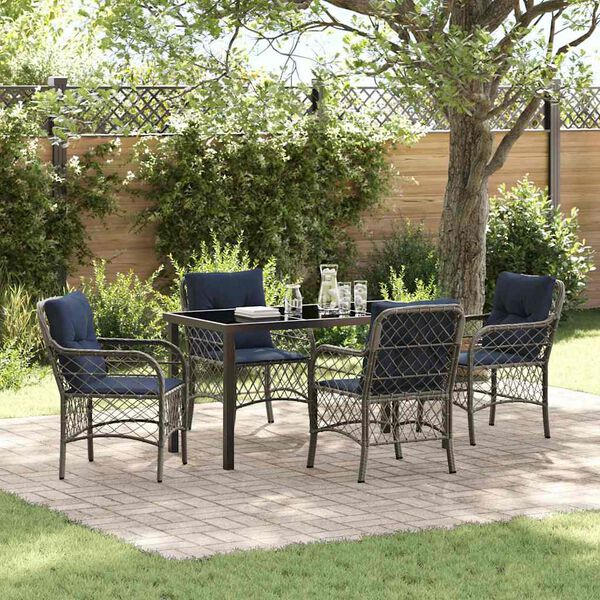 vidaXL Garden Dining Set with Cushion 5 pcs Grey and Black Rattan