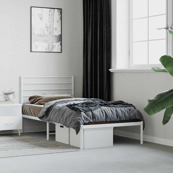 vidaXL Metal Bed Frame without Mattress with Headboard White 90x190cm