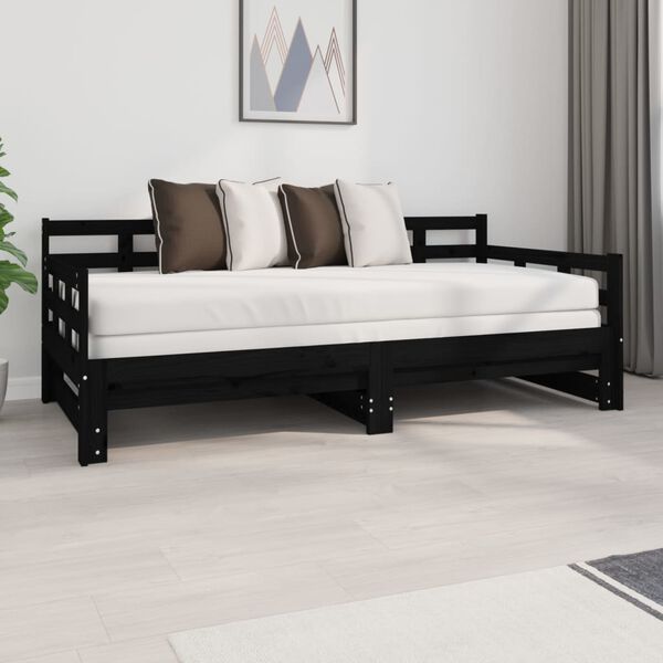 vidaXL Pull-out Day Bed without Mattress Black 2x(90x190) cm