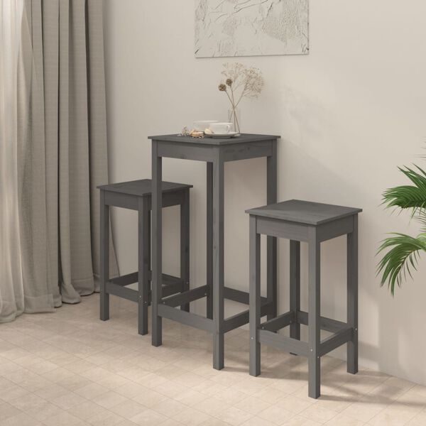 vidaXL 3 Piece Bar Set Grey Solid Wood Pine