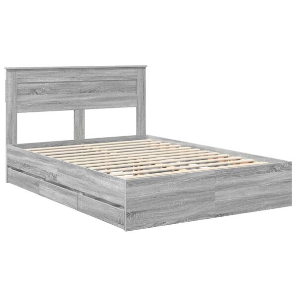 vidaXL Bed Frame with Drawer Grey Sonoma 150 x 200 cm Engineer Wood