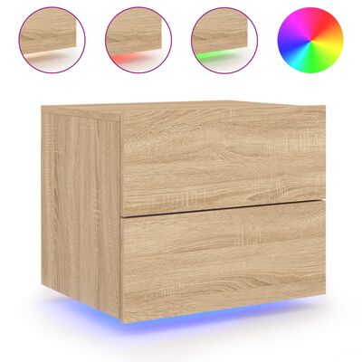 vidaXL Wall-mounted Bedside Cabinet with LED Lights Sonoma Oak
