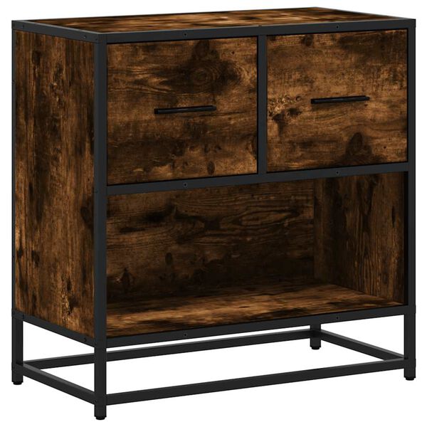 vidaXL Bedside Cabinet Smoked Oak 60x31x60 cm Engineered Wood and Metal