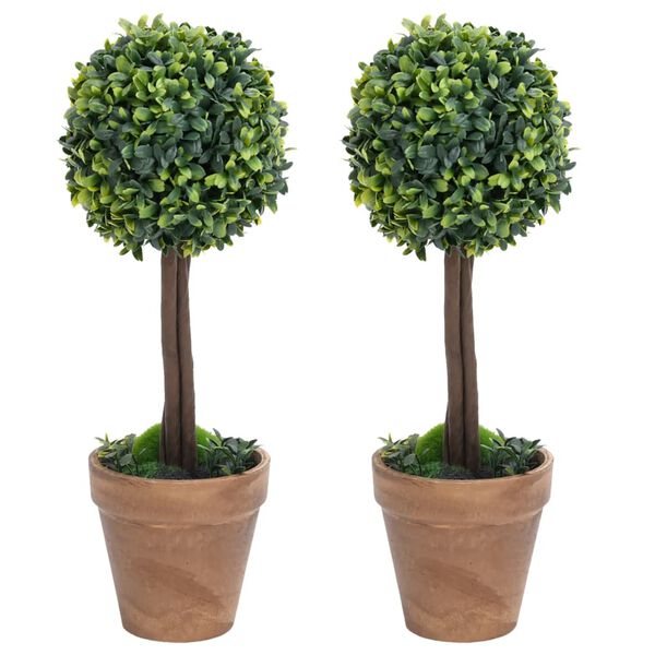 vidaXL Artificial Boxwood Plants 2 pcs with Pots Ball Shaped Green 56 cm
