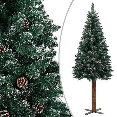 vidaXL Slim Pre-lit Christmas Tree with Real Wood&White Snow Green 210cm