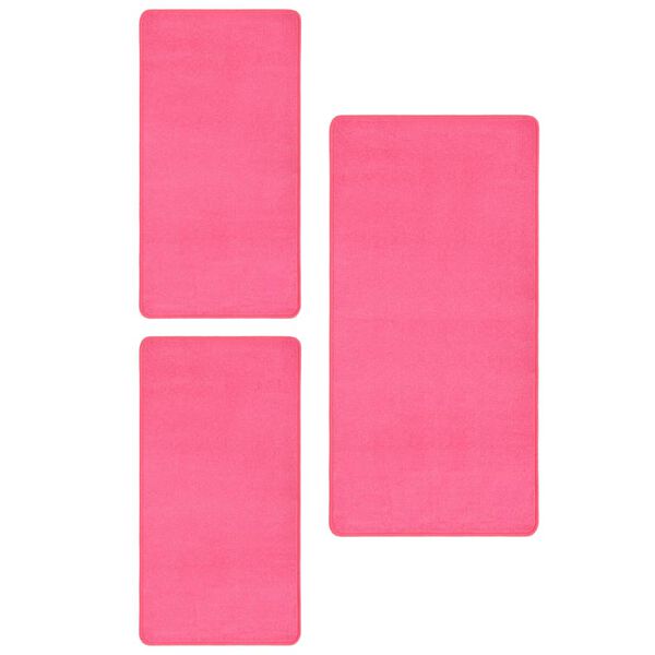 vidaXL Bed Carpets Shaggy High Pile 3 pcs Pink